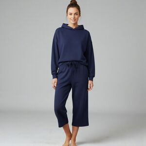 Free People FP Beach Pants Blue Drawstring Elastic Waist Wide Leg Crop M New